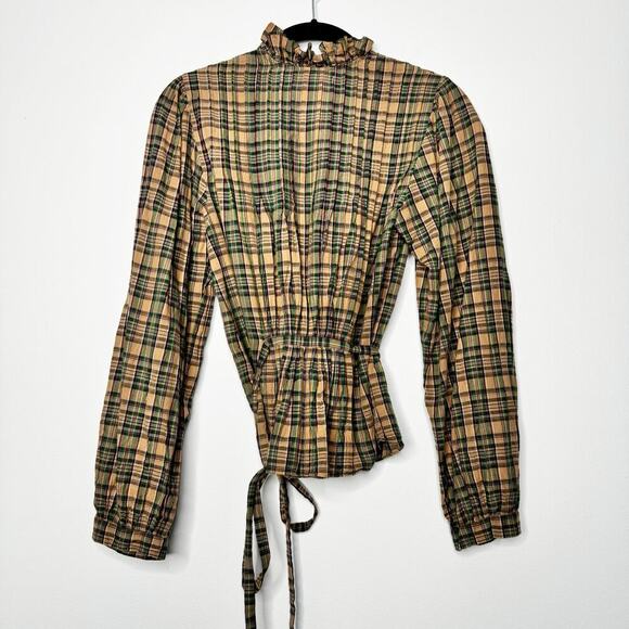 Doen Palmera Top Long Sleeve in Promenade Plaid Cotton Size Small - Picture 8 of 12